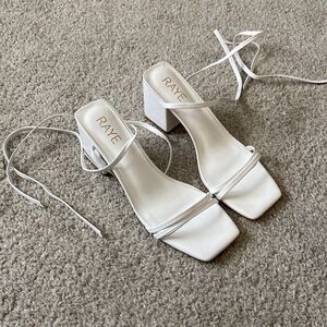 RAYE White Leather Lace Up Square Toe Block Heel Sandals Womens‎ Size 7